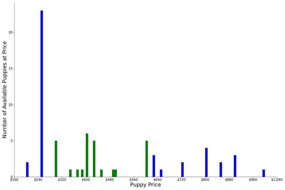 A breakdown of the prices of Black and Tan Coonhounds