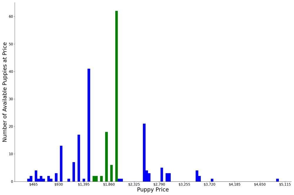 A breakdown of the prices of Bull Terriers